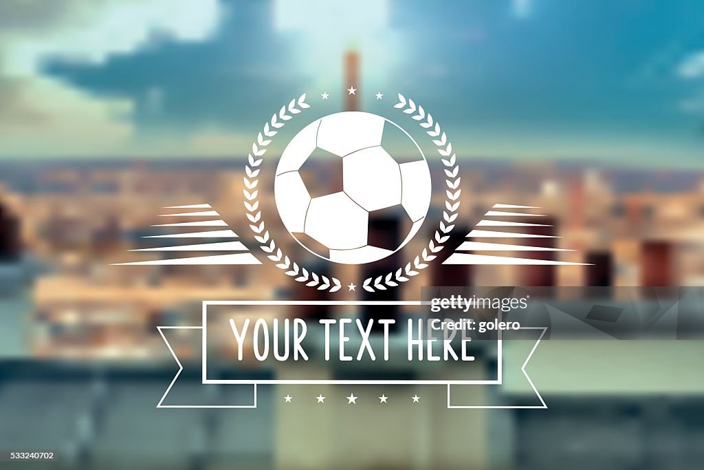 Blurred paris roofview background with soccer ball line symbol