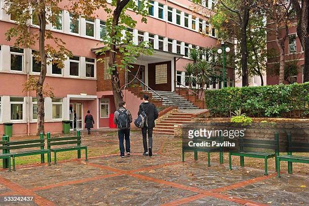 turkish students walking  to school, istanbul - high school building exterior stock pictures, royalty-free photos & images