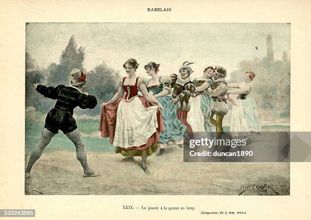 ilustraciones, imágenes clip art, dibujos animados e iconos de stock de rabelais de los juegos de gargantua - estilo-siglo-xvi