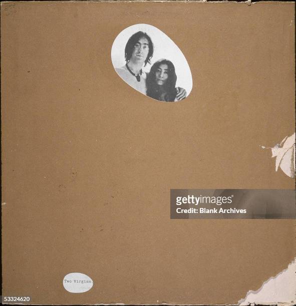 View of a censored version of the front cover of the record album 'Two Virgins,' by British musician John Lennon and Japanese-born musician and...