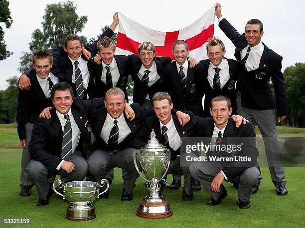 The Victorious English team pose with their trophies after the Boys Home Internationals on the Hotchkin Course at the Woodhall Spa Golf Club, on...