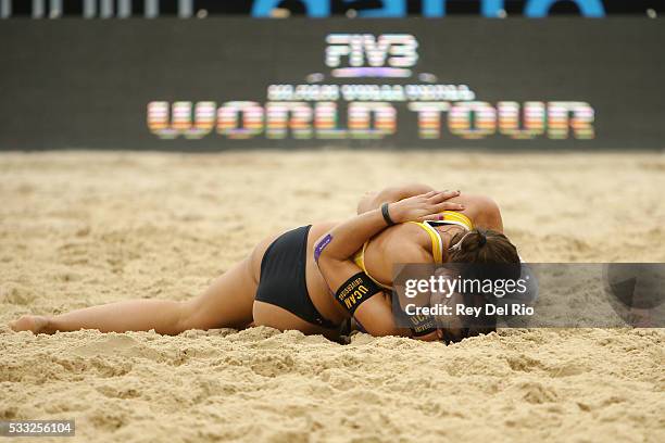 Liliana Fernandez and Elsa Baquerizo of Spain celebrates after defeating Sophie van Gestel and Jantine van der Vlist of the Netherlands in the Bronze...