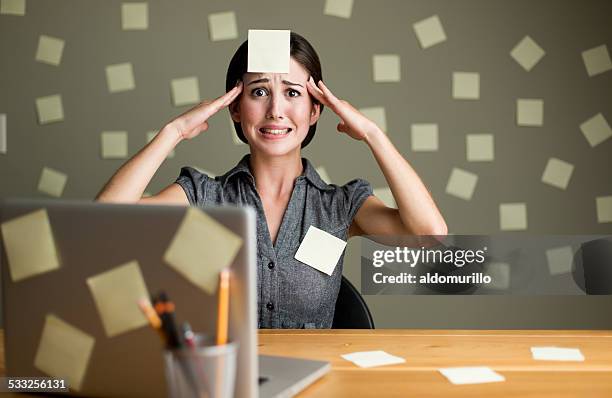 stressed woman with post its - memories stock pictures, royalty-free photos & images