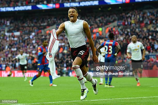 Jesse Lingard of Manchester United celebrates as he scores their second goal during The Emirates FA Cup Final match between Manchester United and...