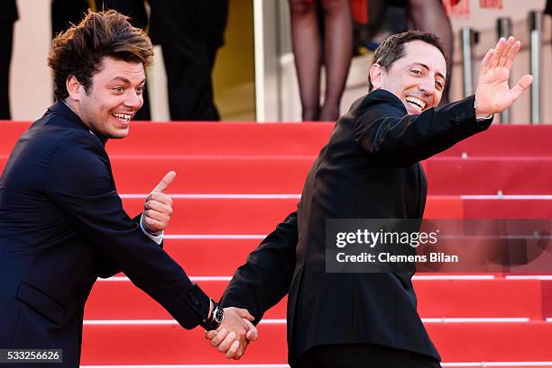 Gad Elmaleh and Kev Adams attend the "Elle" Premiere during the 69th annual Cannes Film Festival at the Palais des Festivals on May 21, 2016 in...