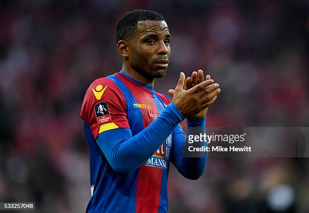 Jason Puncheon of Crystal Palace show his emotions in defeat after The Emirates FA Cup Final match between Manchester United and Crystal Palace at...