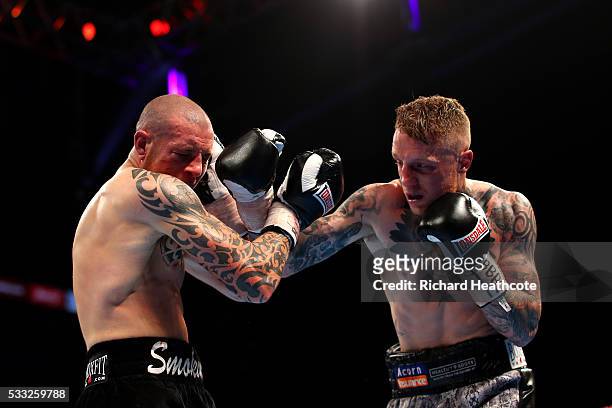 Lee Markham in action against Joe Mullender in a Middleweight contest at The O2 Arena on May 21, 2016 in London, England.