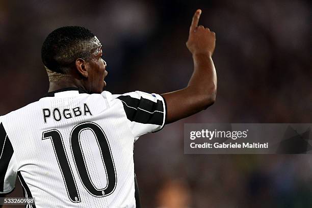 Paul Pogba of Juventus FC reacts during the TIM Cup match between AC Milan and Juventus FC at Stadio Olimpico on May 21, 2016 in Rome, Italy.