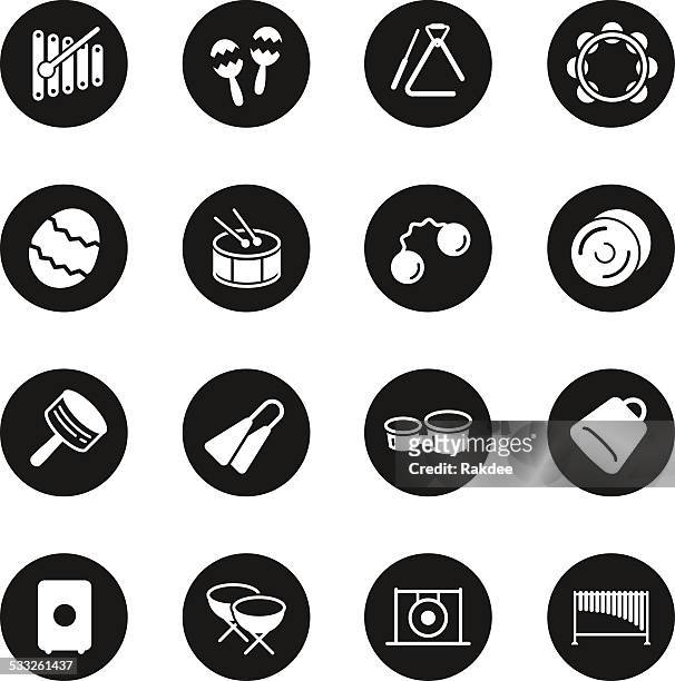 ilustraciones, imágenes clip art, dibujos animados e iconos de stock de de percusión música iconos-círculo negro serie - platillos bateria