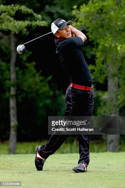 Hiroshi Iwata plays his shot from the 12th tee during Round Three at the AT&T Byron Nelson on May 21, 2016 in Irving, Texas.