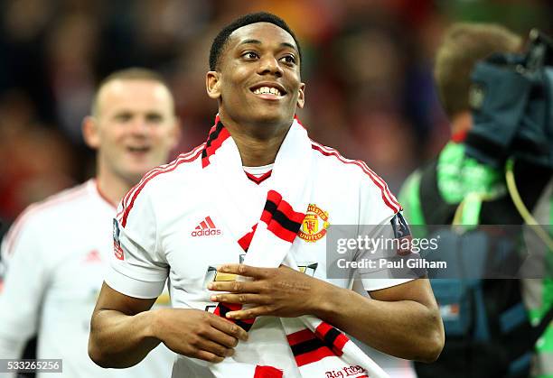 Anthony Martial of Manchester United celebrates victory after The Emirates FA Cup Final match between Manchester United and Crystal Palace at Wembley...