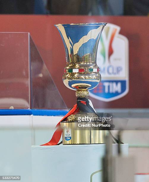 Tim Cup trophy before the Tim Cup Final football match F.C. Juventus vs A.C. Milan at the Olympic Stadium in Rome, on May 21, 2016.