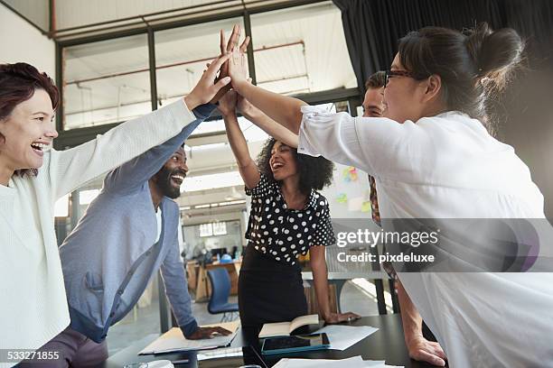 the moment when a plan comes together - five people stock pictures, royalty-free photos & images