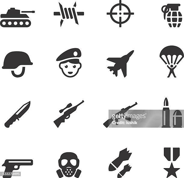 illustrazioni stock, clip art, cartoni animati e icone di tendenza di soulico icone militari - armi