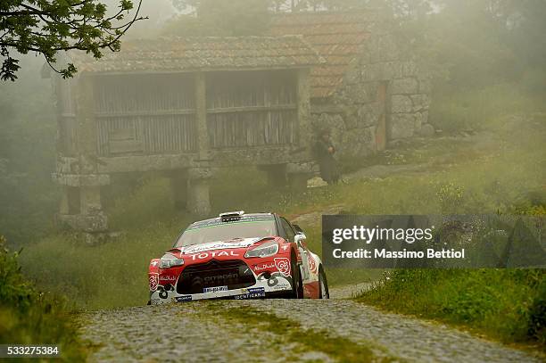 Kris Meeke of Great Britain and Paul Nagle of Ireland compete in their Abu Dhabi Total WRT Citroen DS3 WRC during Day Two of the WRC Portugal on May...