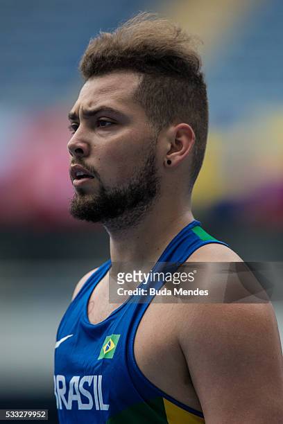 Alan Oliveira of Brazil competes the Men's 4 x100m - T42-47 - Final during the Paralympics Athletics Grand Prix - Aquece Rio Test Event for the Rio...