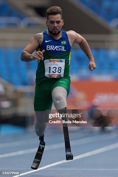 Alan Oliveira of Brazil competes the Men's 4 x100m - T42-47 - Final during the Paralympics Athletics Grand Prix - Aquece Rio Test Event for the Rio...