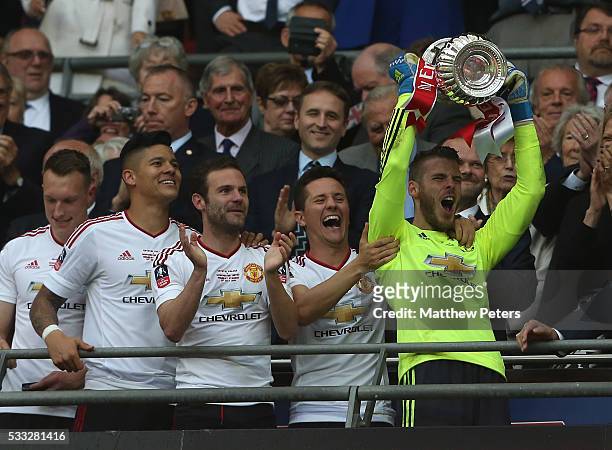David de Gea of Manchester United lifts the FA Cup after The Emirates FA Cup final match between Manchester United and Crystal Palace at Wembley...