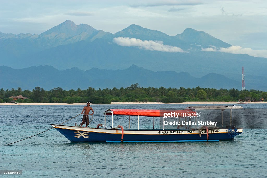 Tourist boat with Bali in the distance