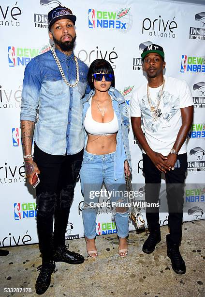 Cliff Dixon, India Westbrooks and Ruggs attend Prive on May 21, 2016 in Atlanta, Georgia.