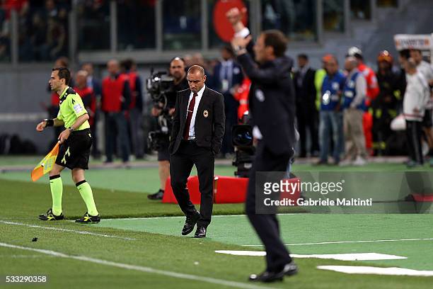 Cristian Brocchi manager of AC Milan shows his dejection during the TIM Cup match between AC Milan and Juventus FC at Stadio Olimpico on May 21, 2016...