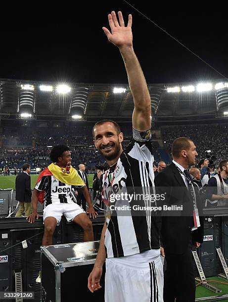 Giorgio Chiellini of Juventus FC celebrates the victory after the TIM Cup match between AC Milan and Juventus FC at Stadio Olimpico on May 21, 2016...