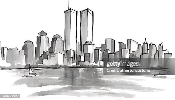 bildbanksillustrationer, clip art samt tecknat material och ikoner med new york 9-11 - world trade center