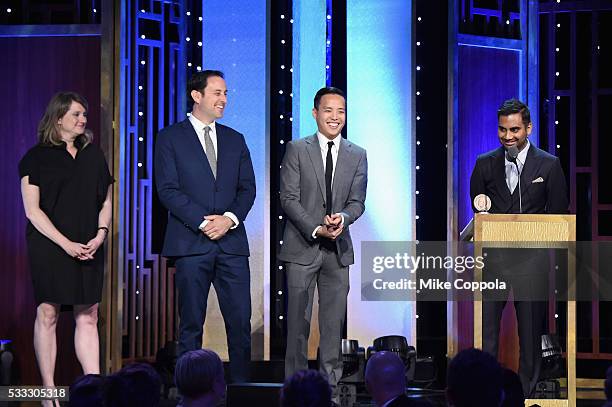 Alan Yang, Aziz Ansari, and members of Master of None speak onstage during The 75th Annual Peabody Awards Ceremony at Cipriani Wall Street on May 21,...