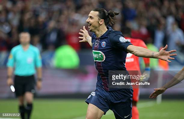 Zlatan Ibrahimovic of PSG celebrates his goal during the French Cup Final match between Paris Saint-Germain and Olympique de Marseille at Stade de...
