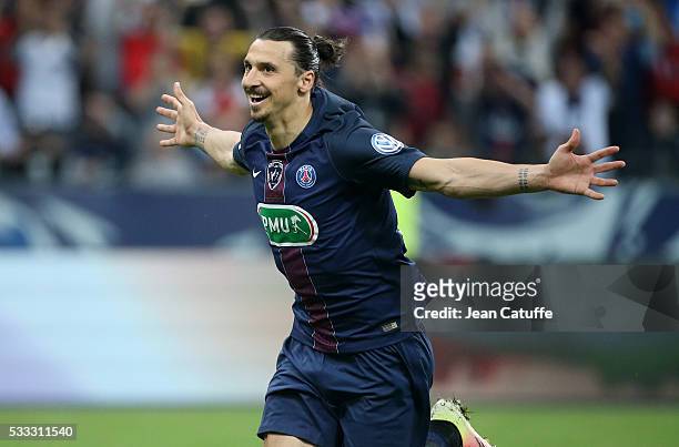 Zlatan Ibrahimovic of PSG celebrates his goal during the French Cup Final match between Paris Saint-Germain and Olympique de Marseille at Stade de...