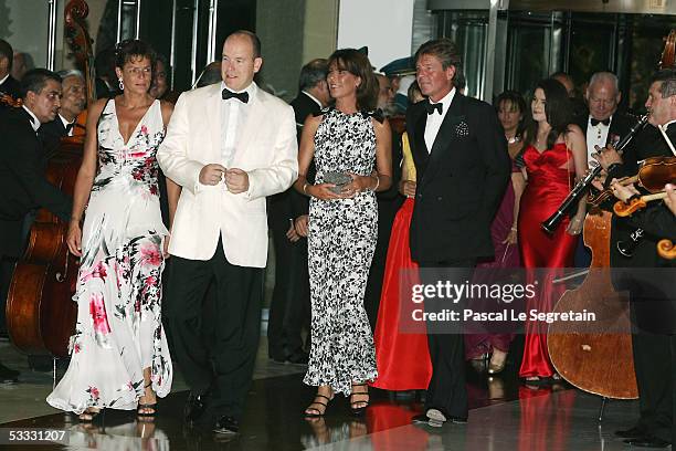 Prince Albert II of Monaco accompanied by Princess Stephanie of Monaco , Princess Caroline of Hanover and Prince Ernst August of Hanover arrive at...