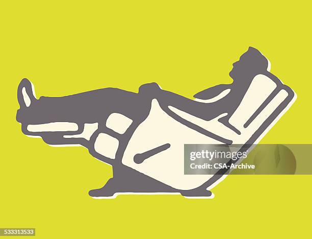 man reclined in recliner - recliner chair stock illustrations