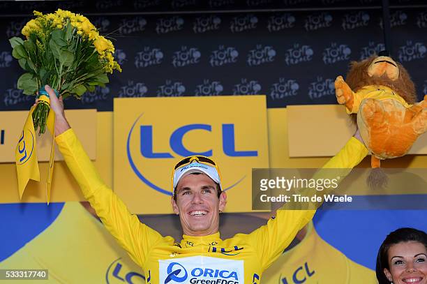 100th Tour de France 2013 / Stage 7 Podium / Daryl Impey Yellow Jersey Celebration Joie Vreugde / Montpellier - Albi / Ronde van Frankrijk TDF / Rite...