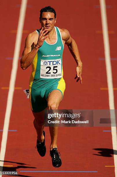 Joshua Ross of Australia competes in the heats of the men's 100 Metres at the 10th IAAF World Athletics Championships on August 6, 2005 in Finland,...