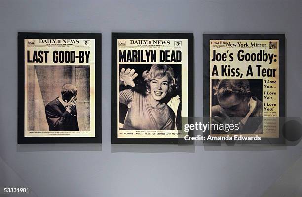 Collection of Marilyn Monroe memorabilia is displayed at the Hollywood Museum on August 5, 2005 in Hollywood, California. A group of Monroe's friends...