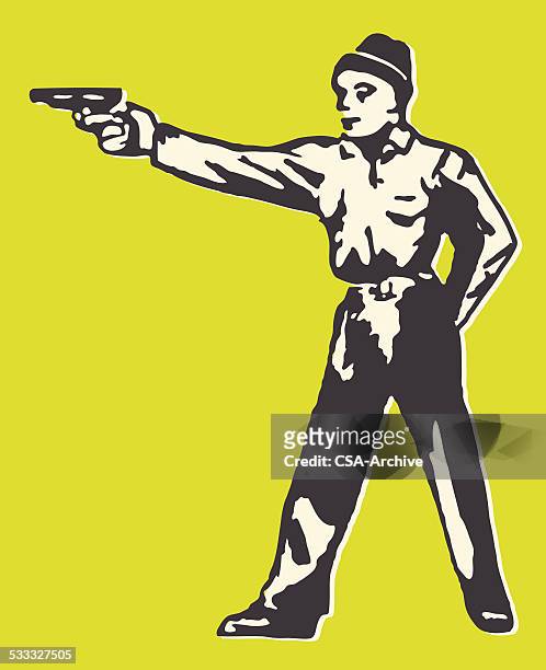 man in stocking cap with gun - rob cross stock illustrations