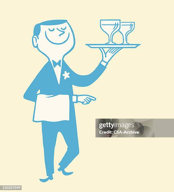 bildbanksillustrationer, clip art samt tecknat material och ikoner med waiter carrying drinks - bartender