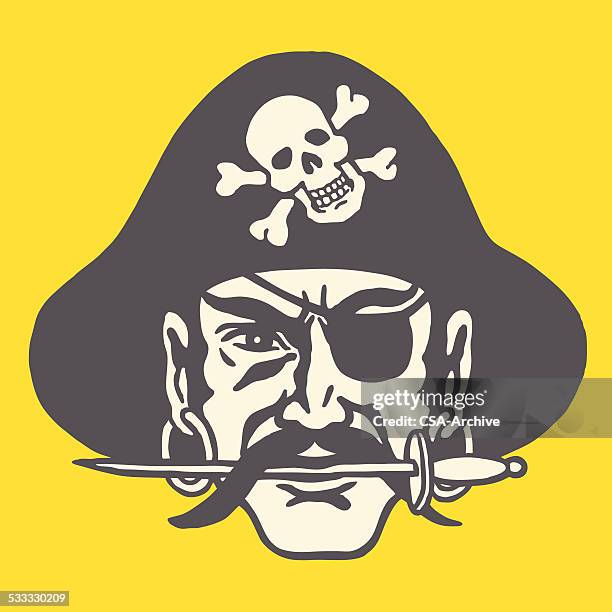 pirate mit messer in seine zähne - seeräuber stock-grafiken, -clipart, -cartoons und -symbole