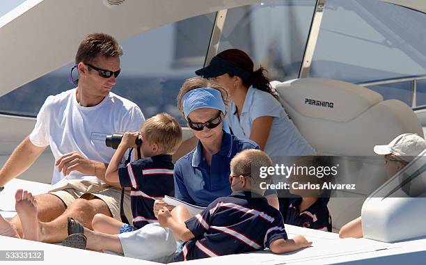 Spanish Royals Queen Sofia, her daughter Princess Cristina, Inaki Urdangarin and grandsons Juan, Pablo and Miguel on board of Somni attend the 24th...