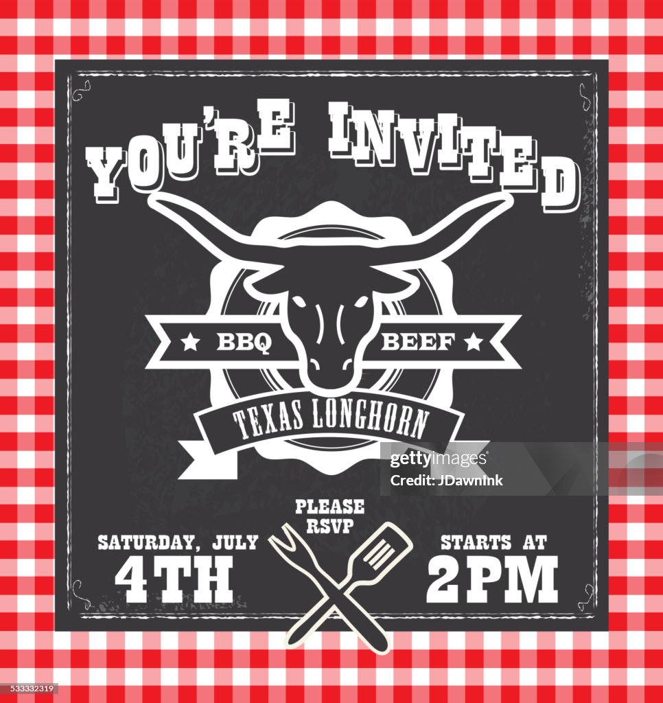 BBQ barbecue invitation design template with texas longhorn silhouette