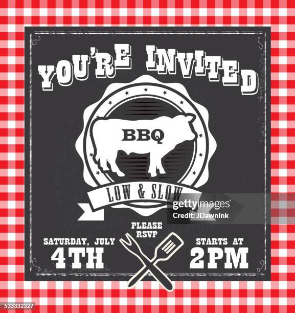 bbq barbecue invitation design template with steer - chalk circle stock illustrations