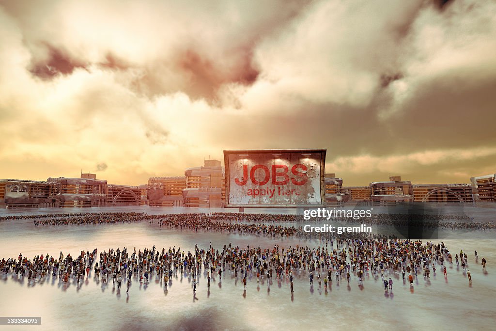 Crowd of unemployed people looking for a job