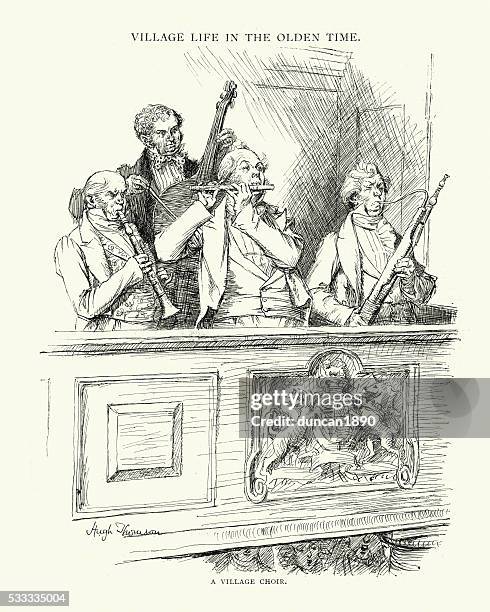 victorian musicians playing in a village choir - musical quartet stock illustrations