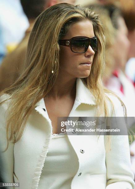 Sylvie van der Vaart looks on from the stands during the Bundesliga match between Hamburger SV and 1.FC Nuremberg at the AOL Arena on August 6, 2005...