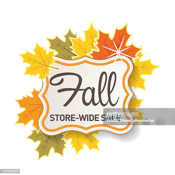 fall autumn leaf sale tag - fall sale stock illustrations