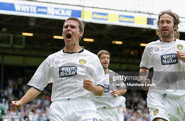 David Healy of Leeds celebrates his goal during the Coca-Cola Championship match between Leeds United and Millwall at Elland Road on August 7, 2005...