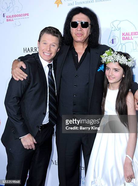 Personality/host Billy Bush, musician/tv personality Gene Simmons and singer Angelina Jordan attend the Kaleidoscope Ball at 3LABS on May 21, 2016 in...