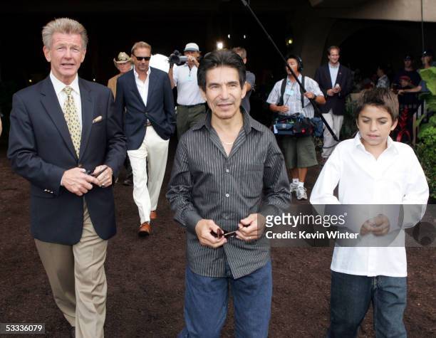 Joe Harper, Director, President and G.M. Of the Del Mar Thoroughbred Club, actor Kevin Costner , former jockey Laffit Pincay and his son Jean-Laffit...