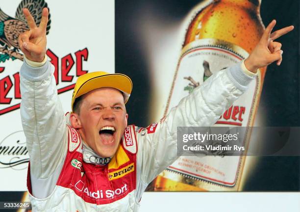 Matthias Ekstrom of Sweden and Audi celebrate his victory after the German Touring Car Championship DTM 2005 at the Nurburgring on August 7, 2005...