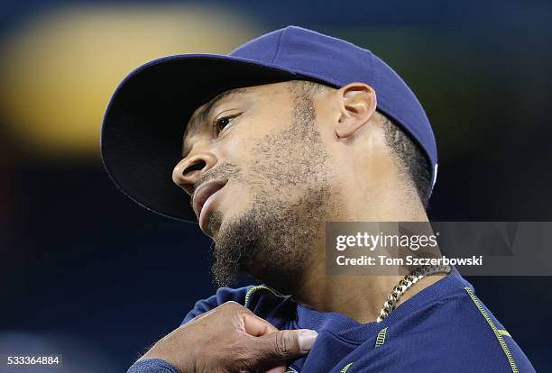 Desmond Jennings of the Tampa Bay Rays warms up before the start of MLB game action against the Toronto Blue Jays on May 18, 2016 at Rogers Centre in...